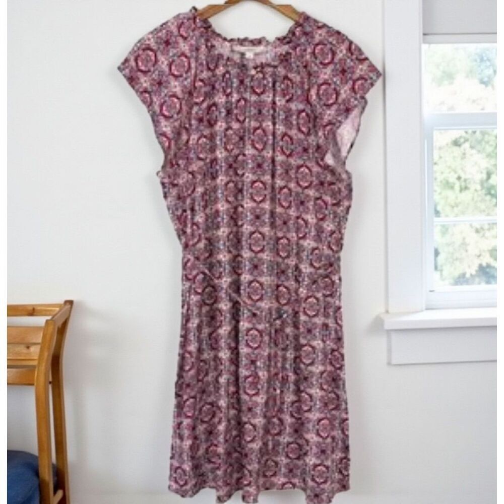 Anne Taylor LOFT Boho Belted Shift Dress Medallion Waist Tie Womens Size M
